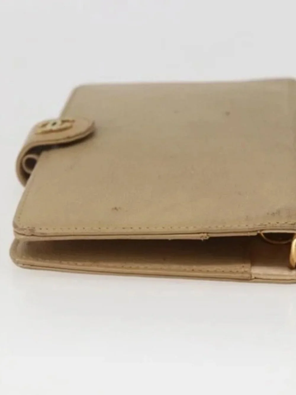 CHANEL Day Planner Cover Leather Beige Gold CC Auth 159060